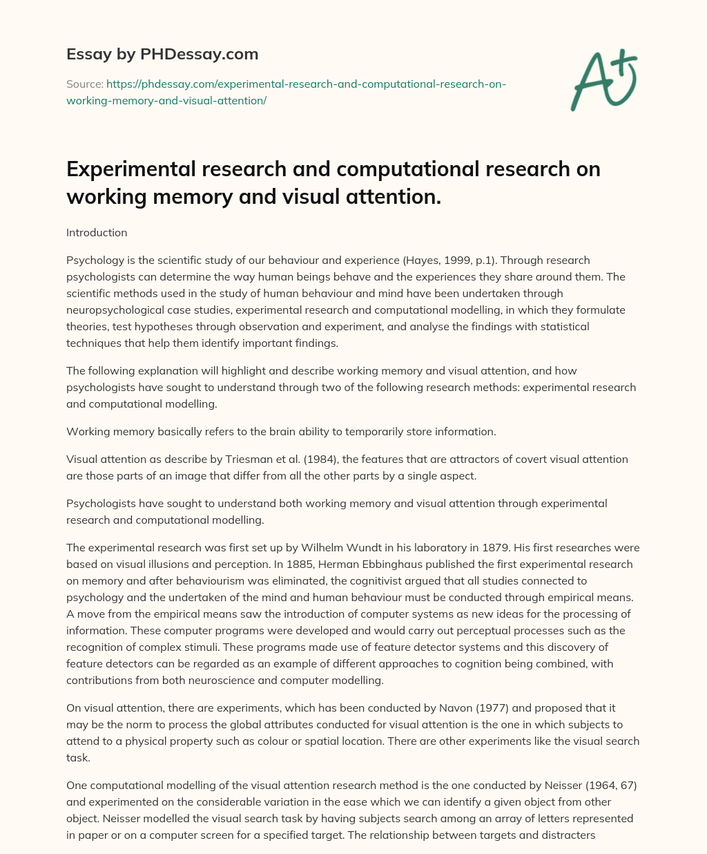 Experimental research and computational research on working memory and visual attention. essay