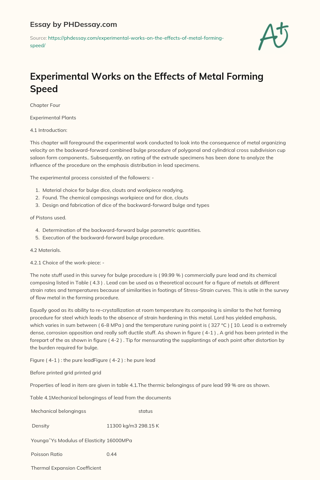 Experimental Works on the Effects of Metal Forming Speed essay