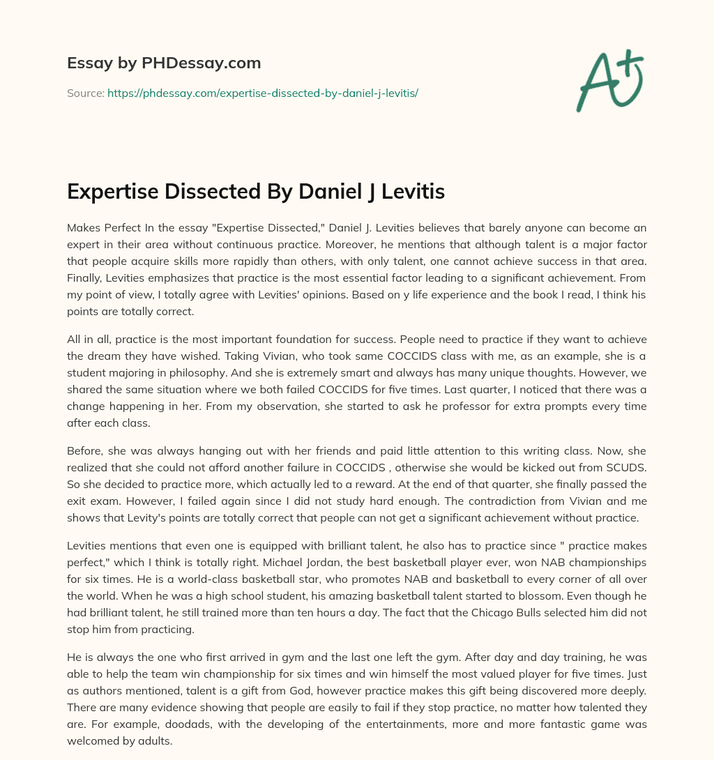 Expertise Dissected By Daniel J Levitis essay