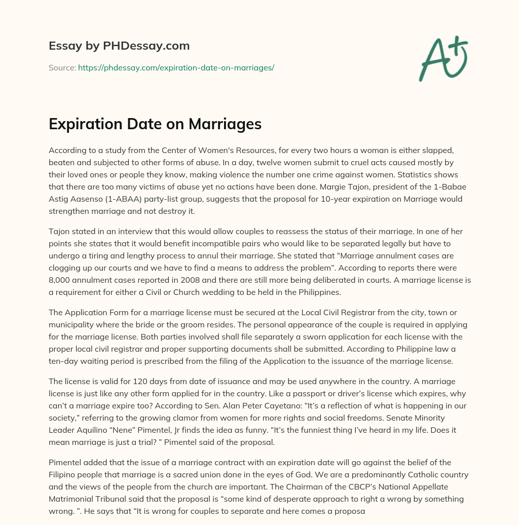 Expiration Date on Marriages essay