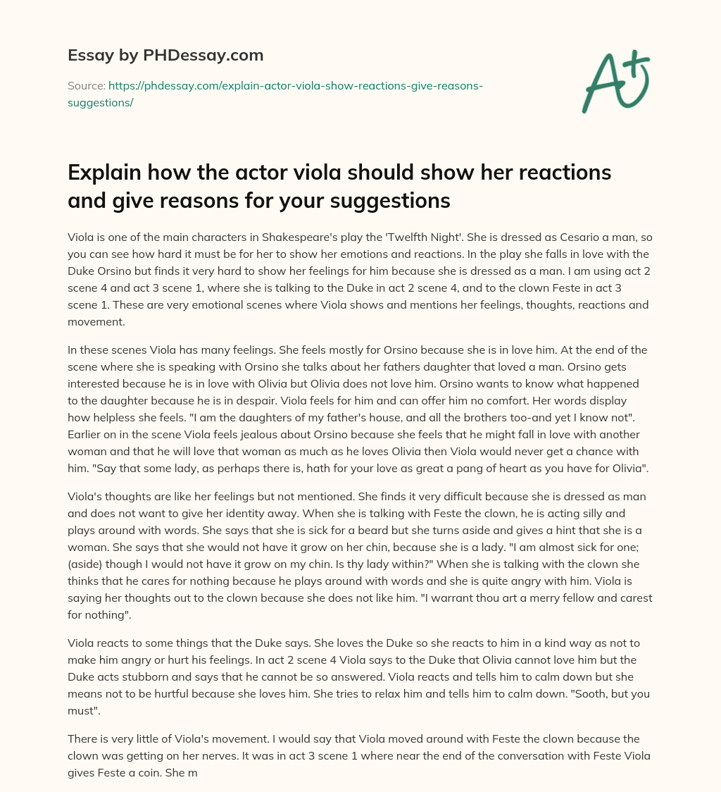 The Struggle of Viola’s Emotions in Shakespeare’s ‘Twelfth Night’ essay