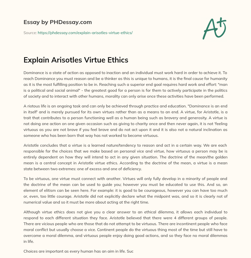 write an essay on virtue ethics