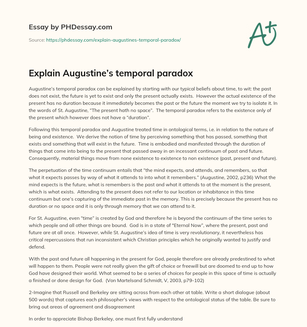 Explain Augustine’s temporal paradox essay