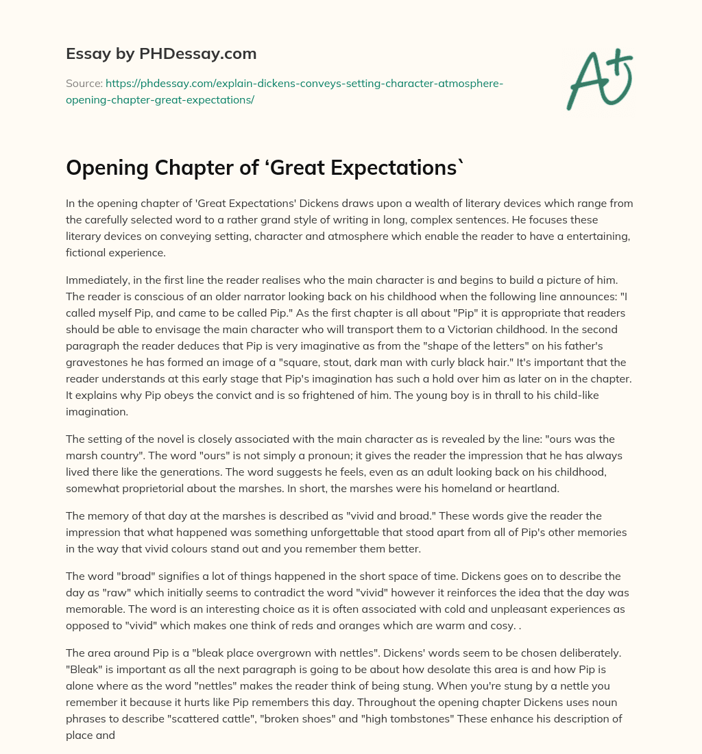 Opening Chapter of ‘Great Expectations` essay