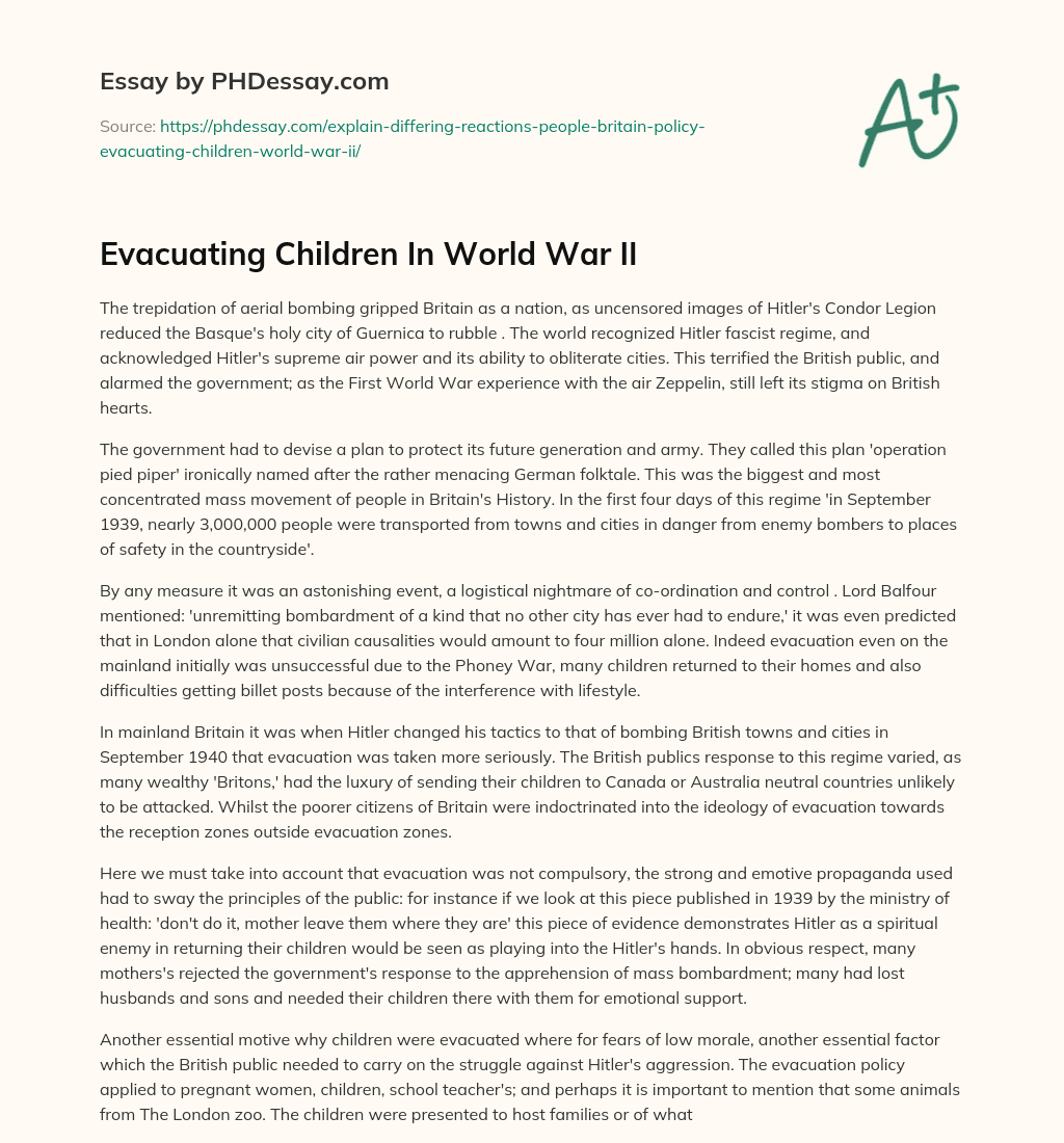 Evacuating Children In World War II essay