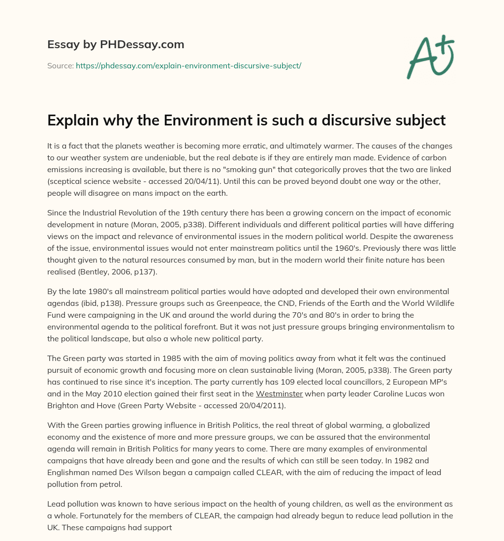 Explain why the Environment is such a discursive subject essay