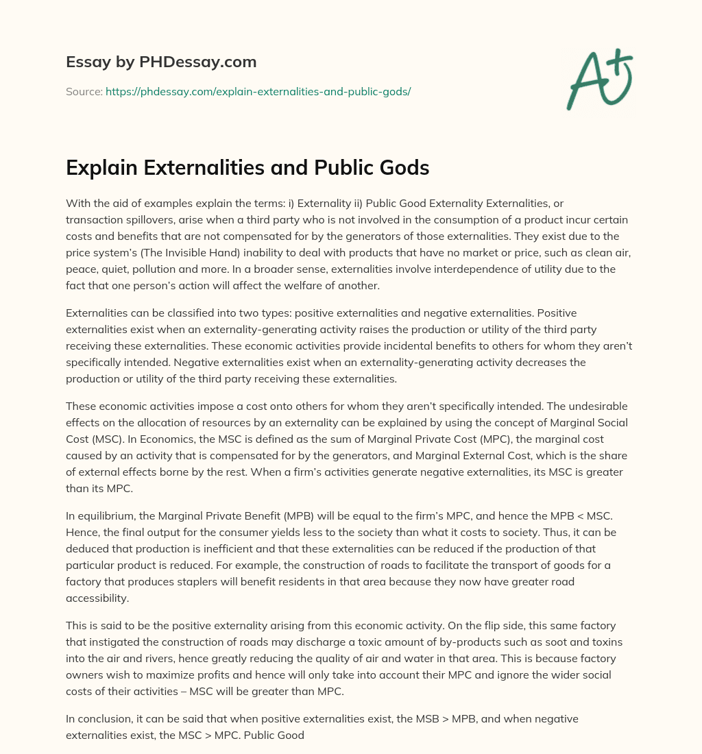 Explain Externalities and Public Gods essay