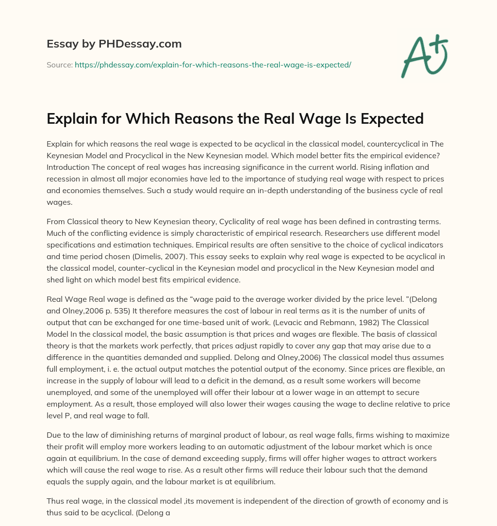 Explain for Which Reasons the Real Wage Is Expected essay