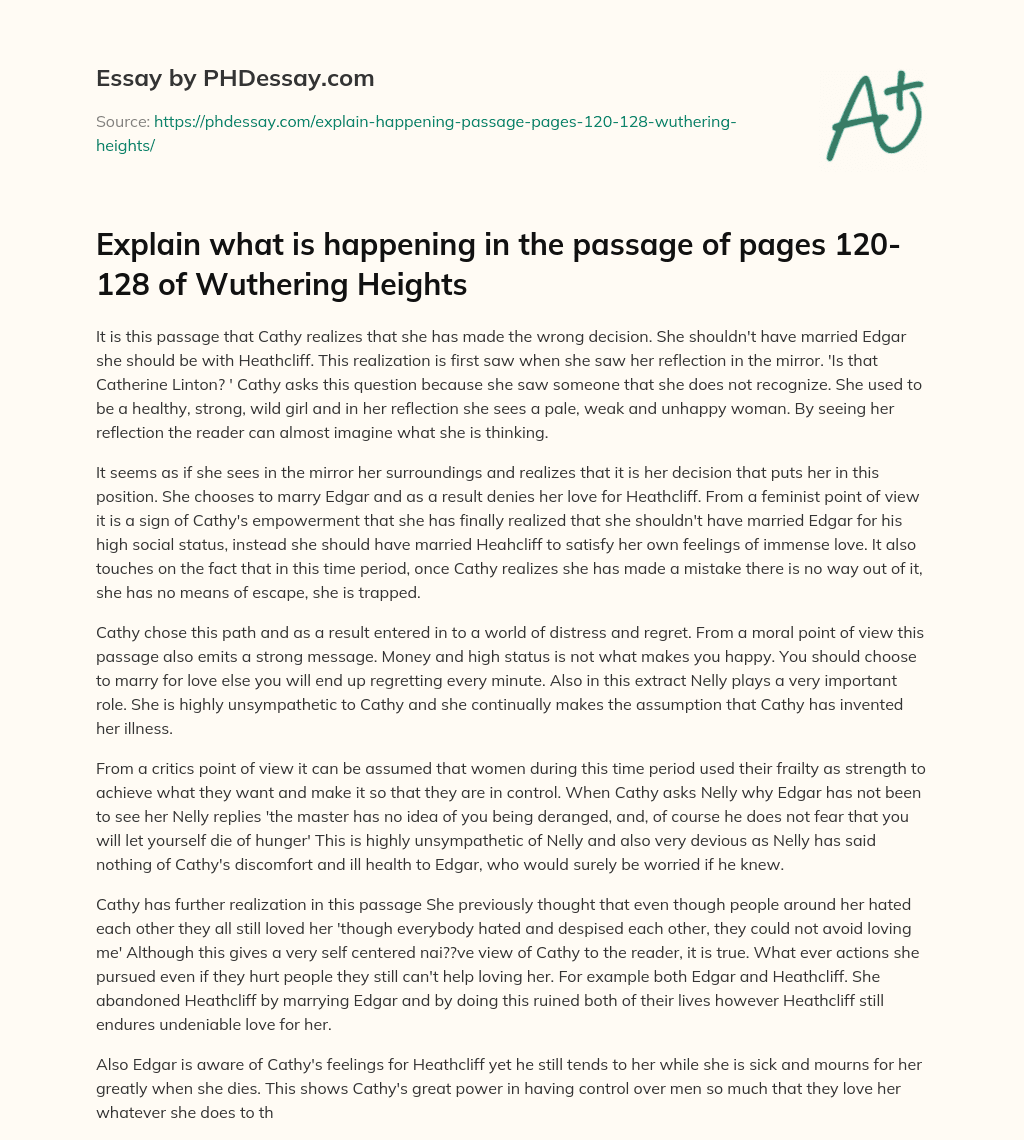 Explain what is happening in the passage of pages 120128 of Wuthering