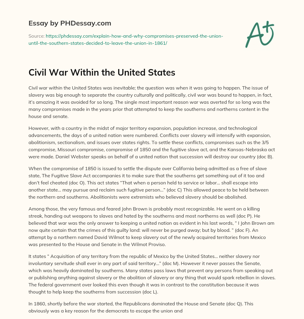 Civil War Within the United States essay