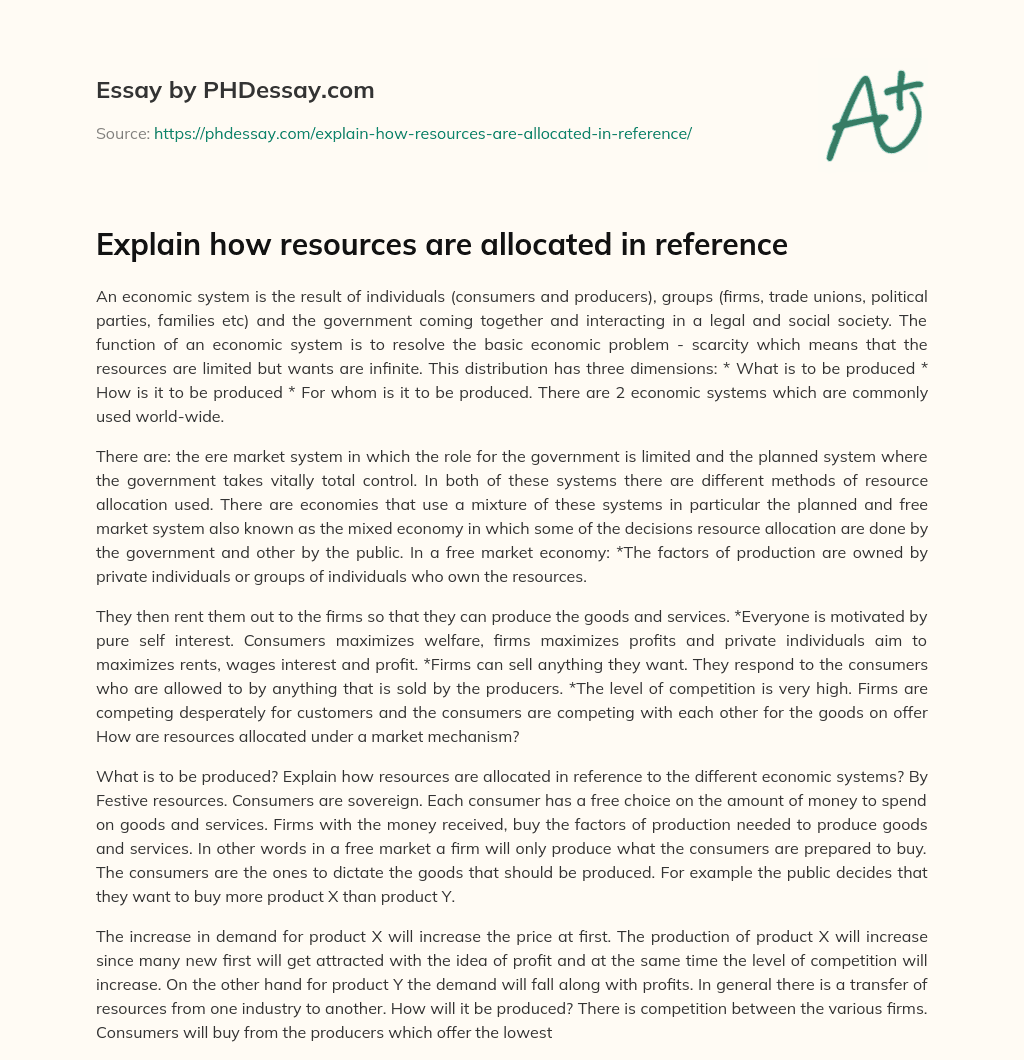 Explain how resources are allocated in reference essay