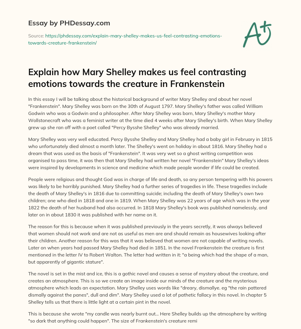 The Historical Background of Mary Shelley and Her Novel Frankenstein essay