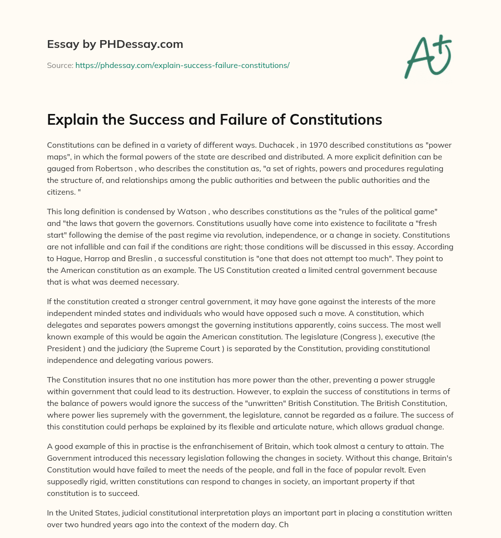 Explain the Success and Failure of Constitutions essay