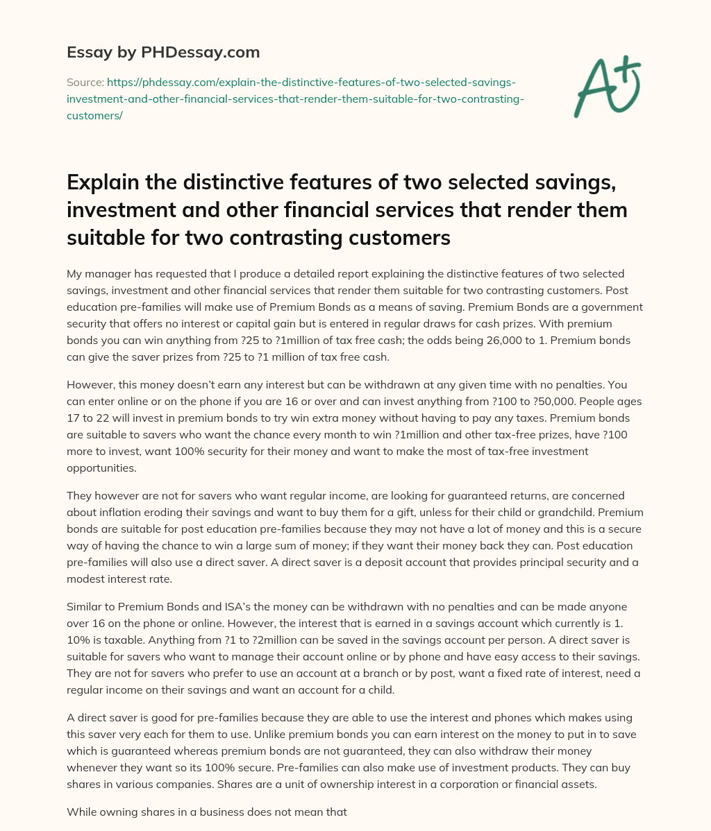Premium Bonds: A Suitable Savings Option for Post-Education Pre-Families and Young Investors essay