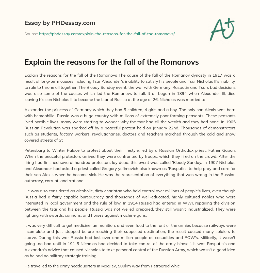 Explain the reasons for the fall of the Romanovs essay