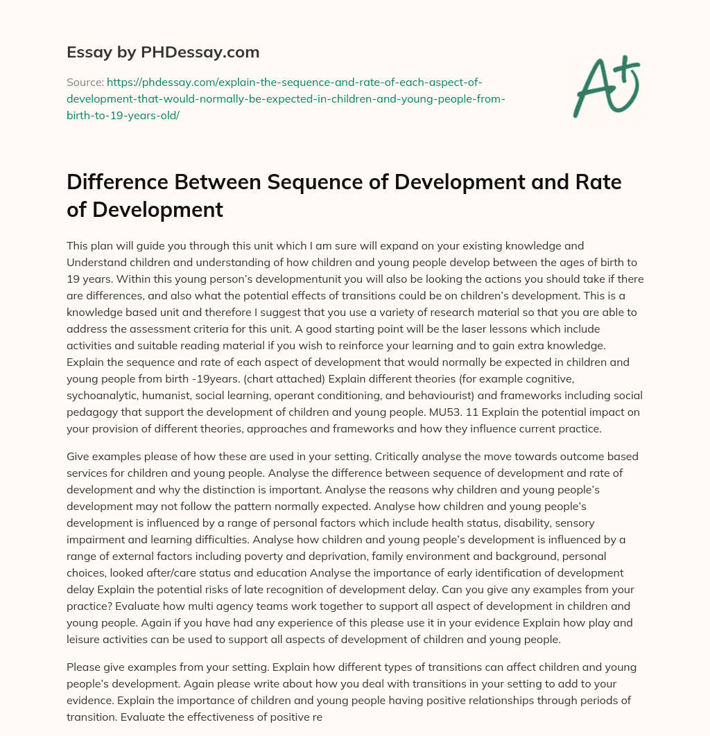 Difference Between Sequence of Development and Rate of Development essay