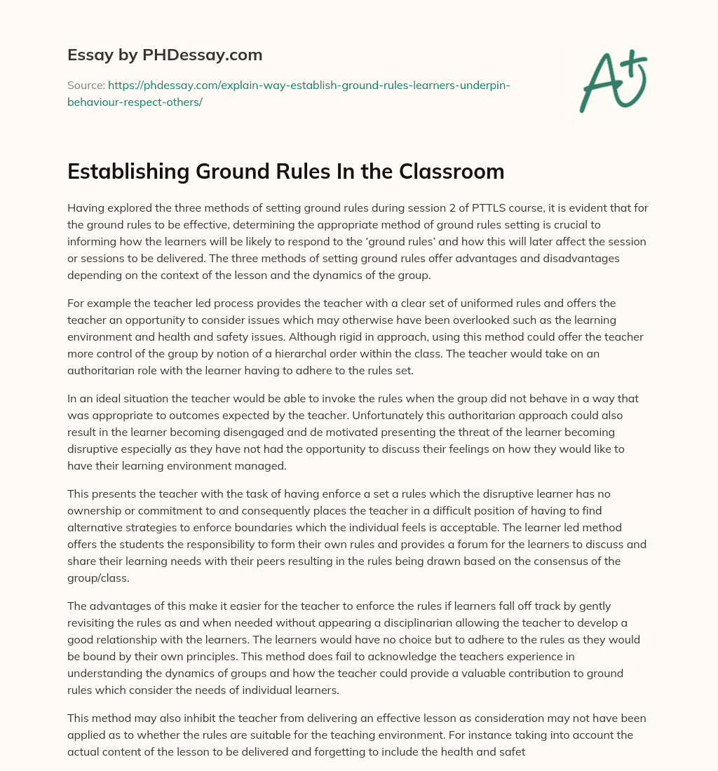 Establishing Ground Rules In the Classroom essay