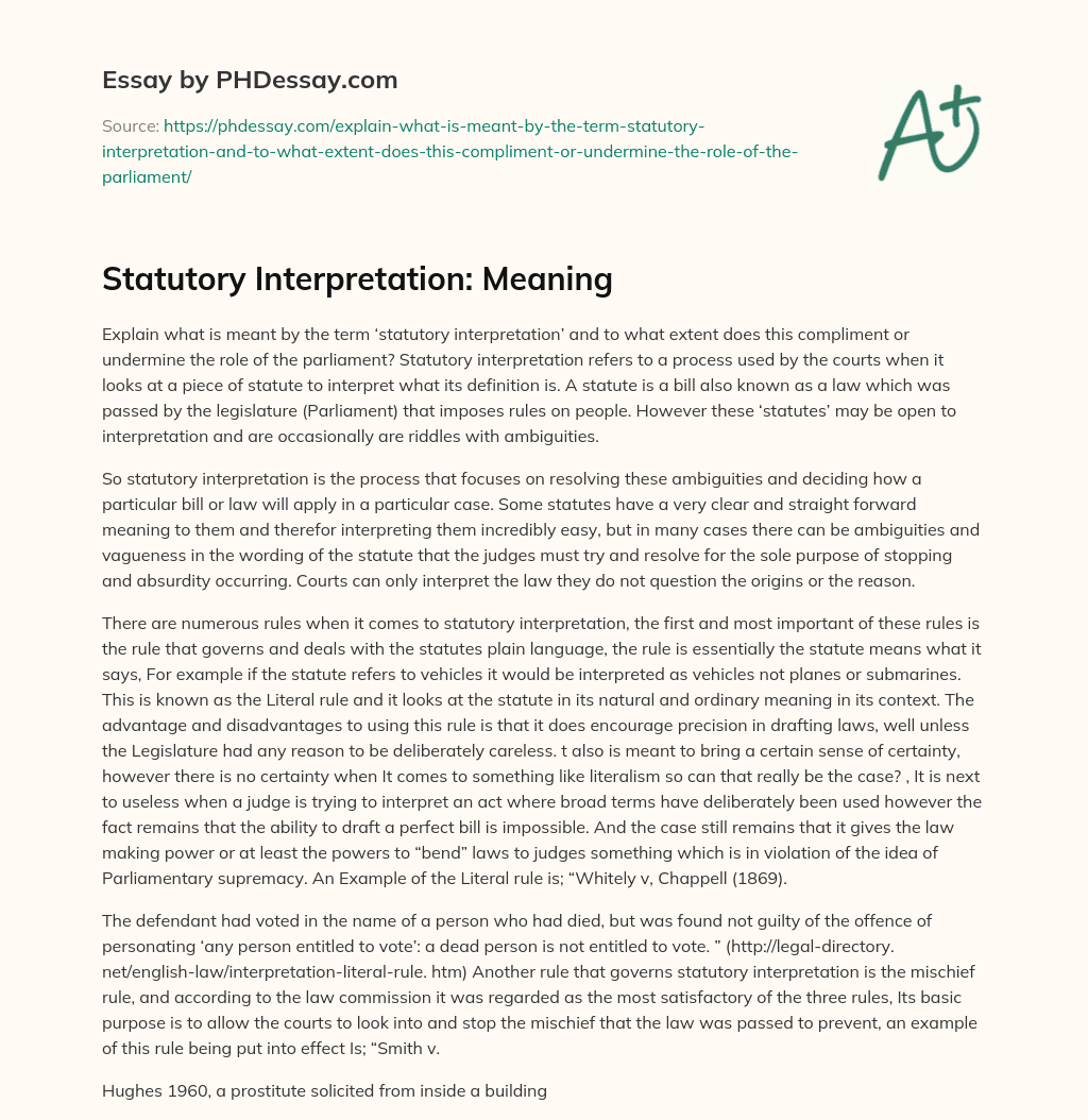 Statutory Interpretation: Meaning essay
