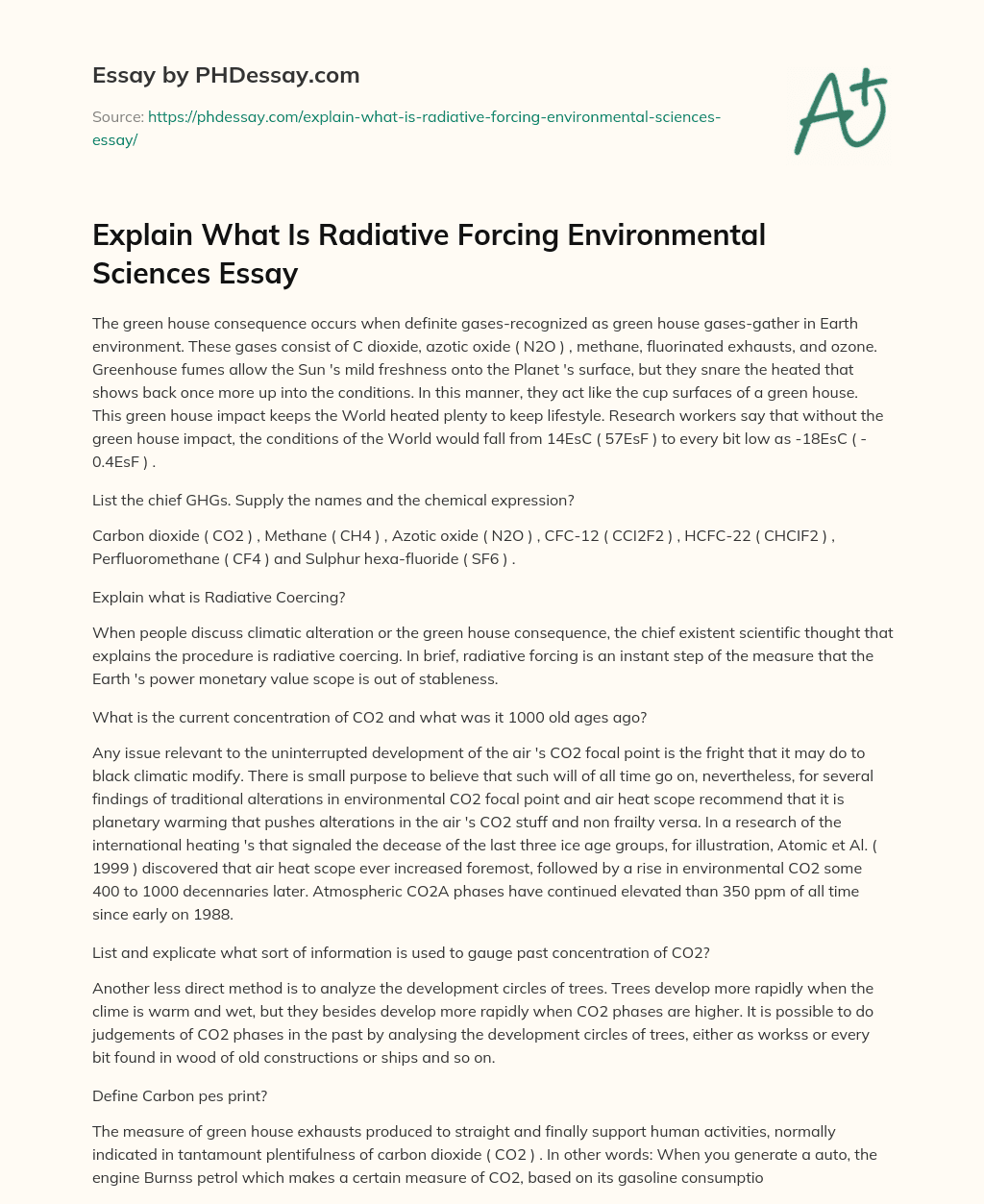 Explain What Is Radiative Forcing Environmental Sciences Essay essay
