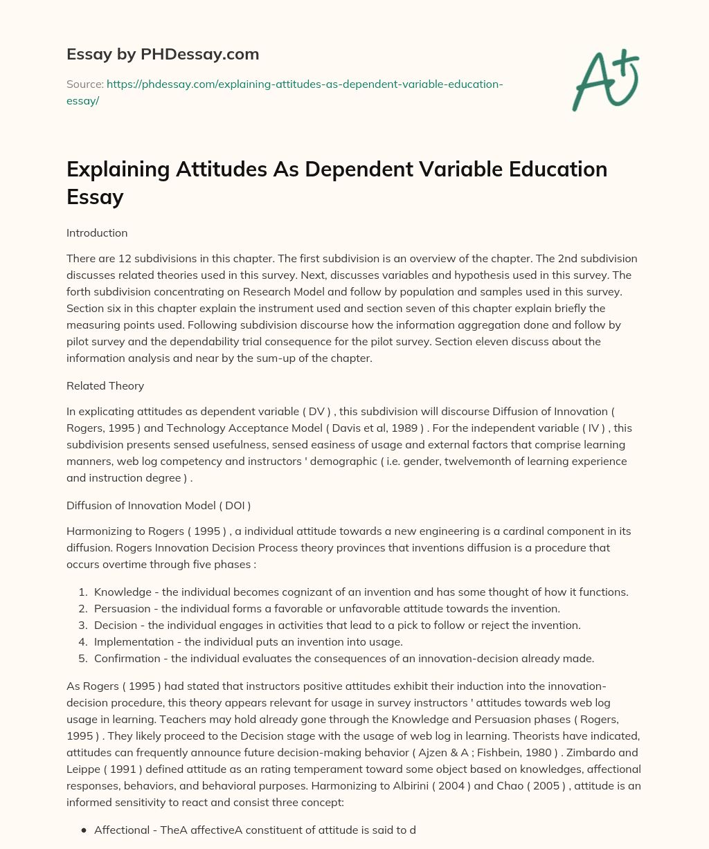 Explaining Attitudes As Dependent Variable Education Essay essay