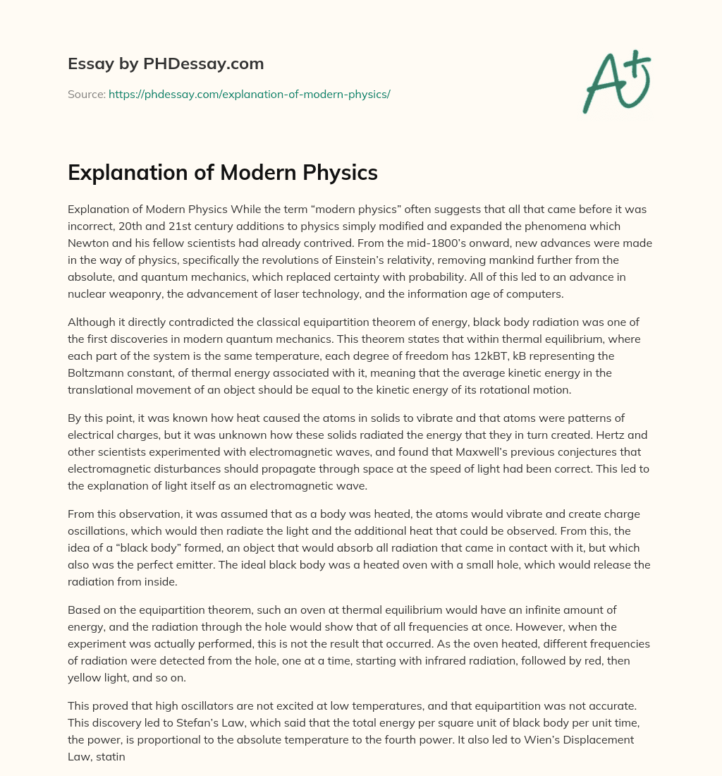 Explanation of Modern Physics essay