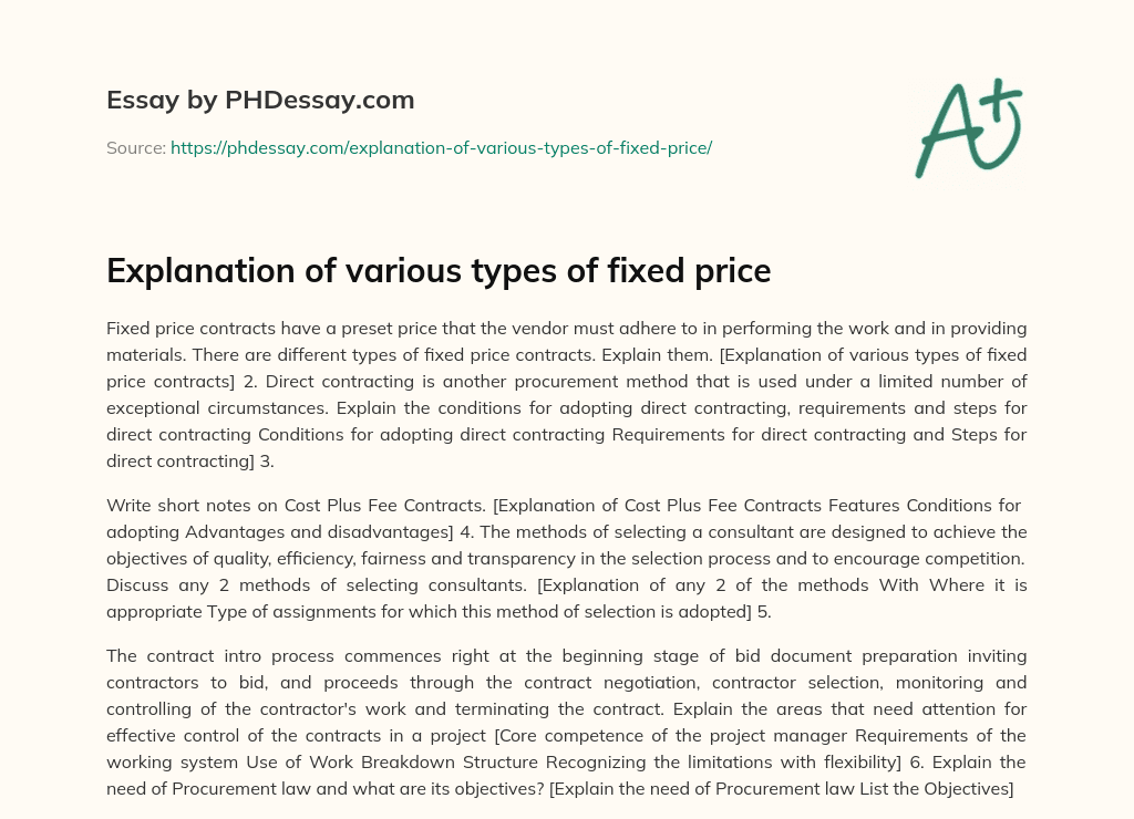 Explanation of various types of fixed price essay