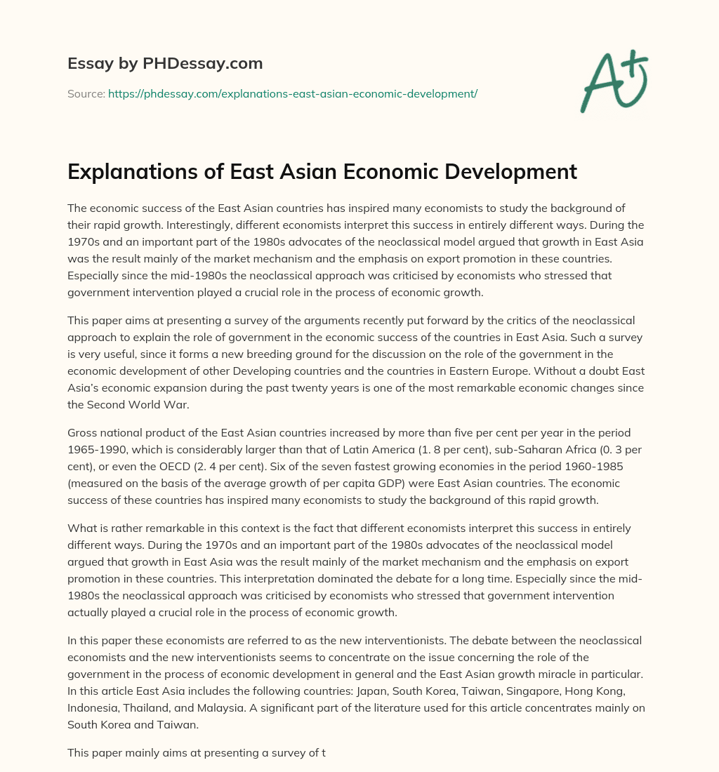 Explanations of East Asian Economic Development essay