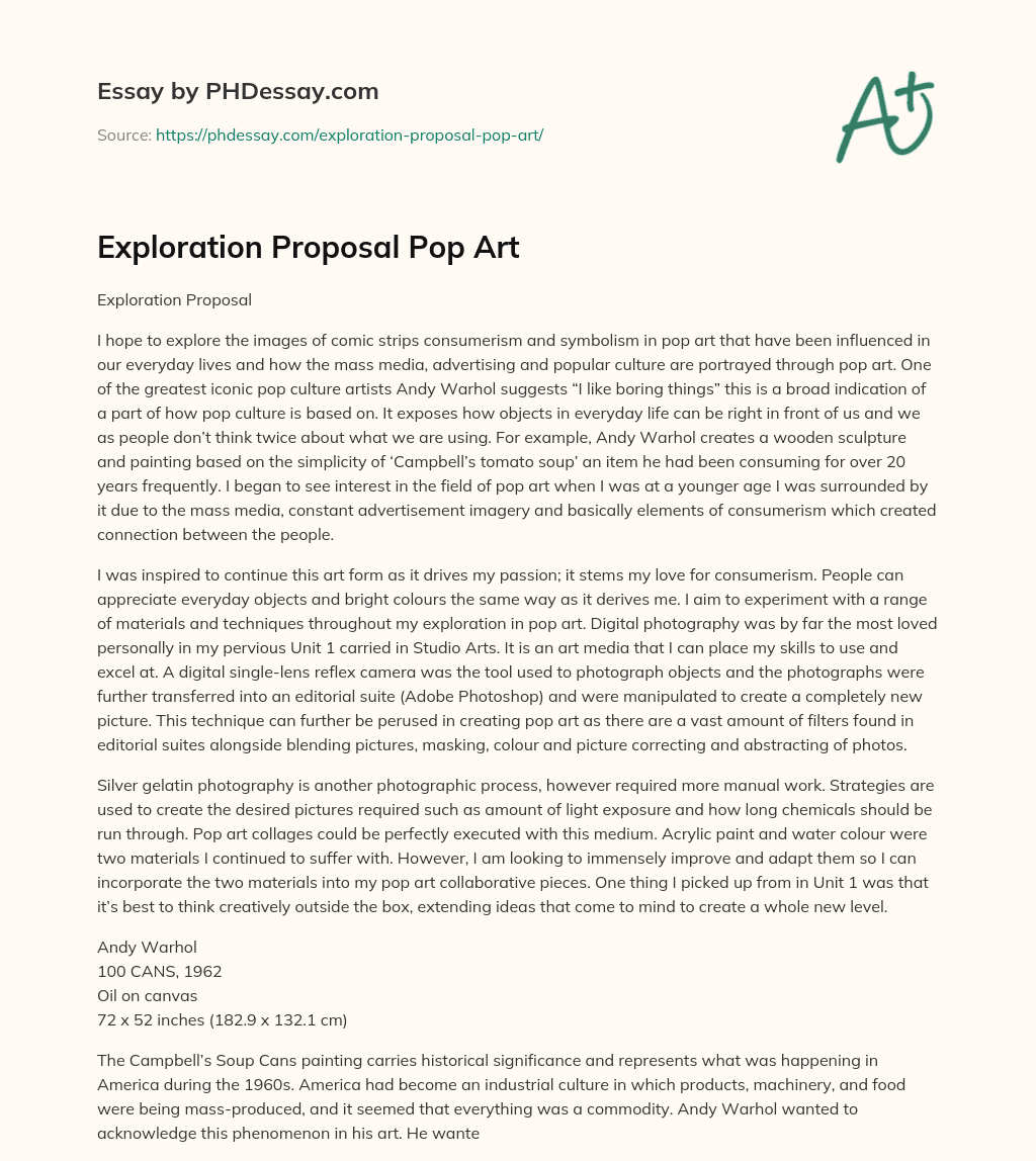 Exploration Proposal Pop Art essay