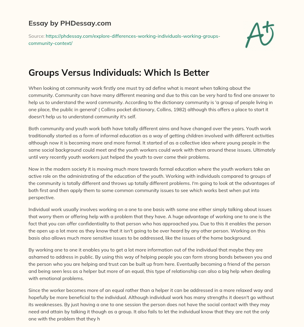 Groups Versus Individuals: Which Is Better essay