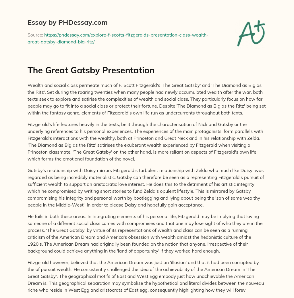 The Great Gatsby Presentation essay