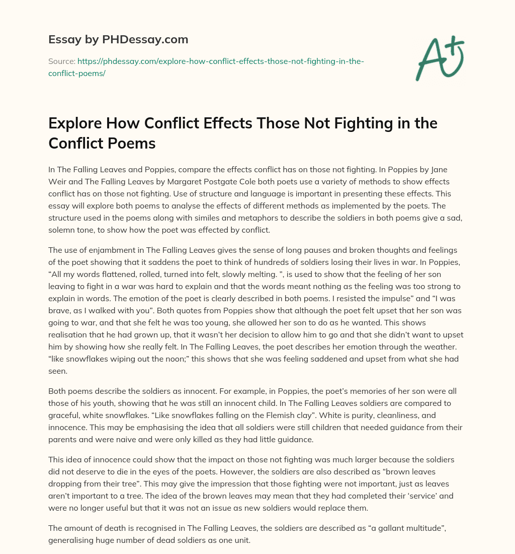 Explore How Conflict Effects Those Not Fighting in the Conflict Poems essay