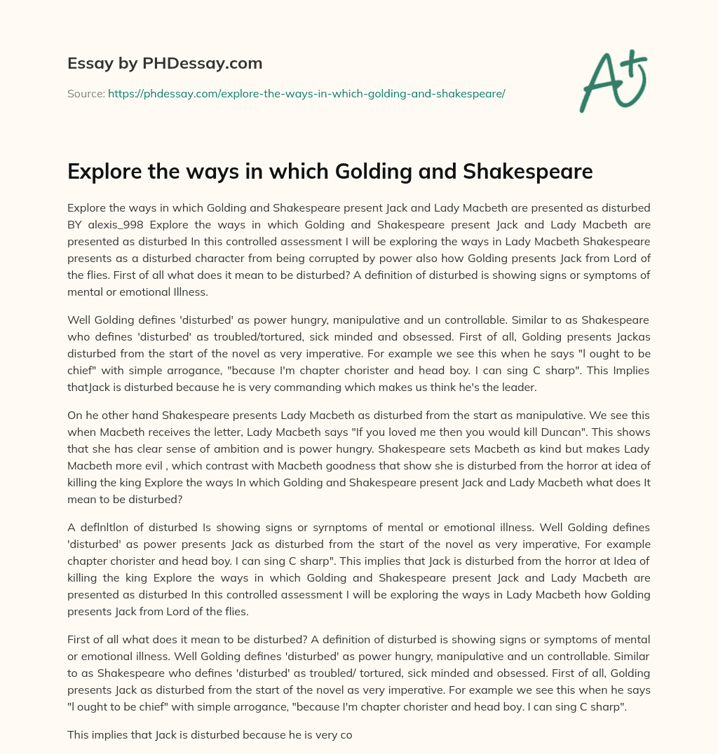 Explore the ways in which Golding and Shakespeare essay
