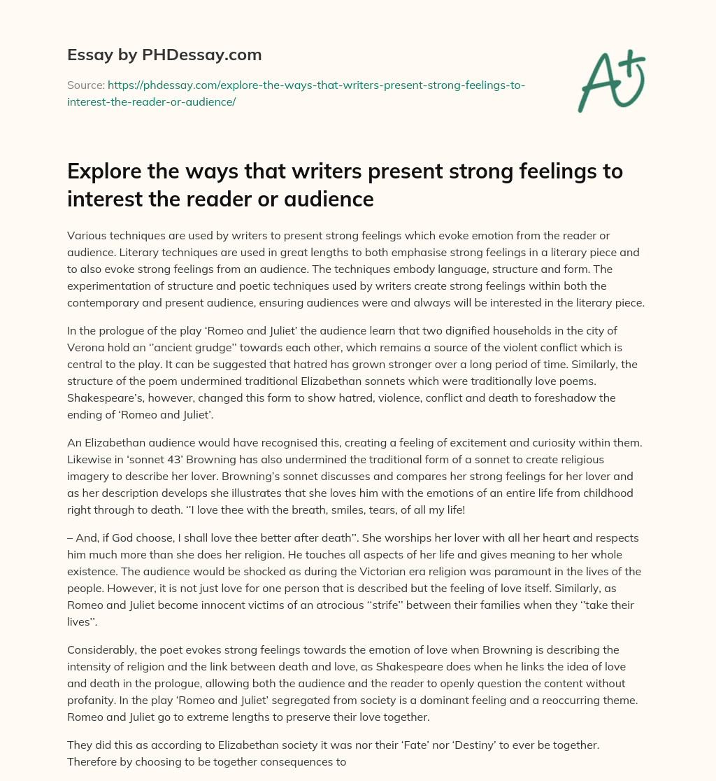 The Use of Literary Techniques to Evoke Emotion in Romeo and Juliet essay
