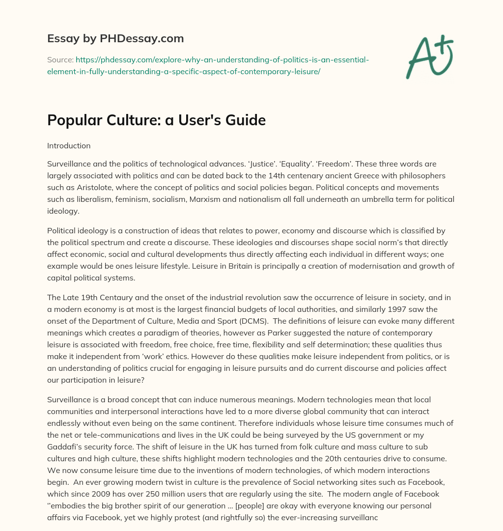 Popular Culture: a User’s Guide essay