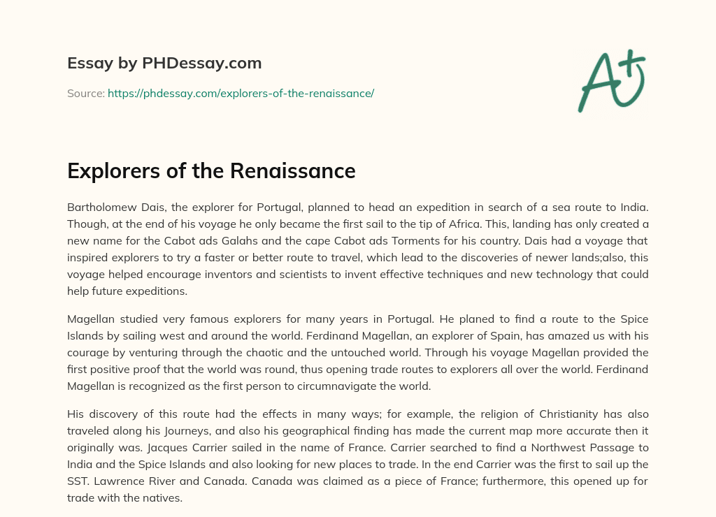 Explorers of the Renaissance essay