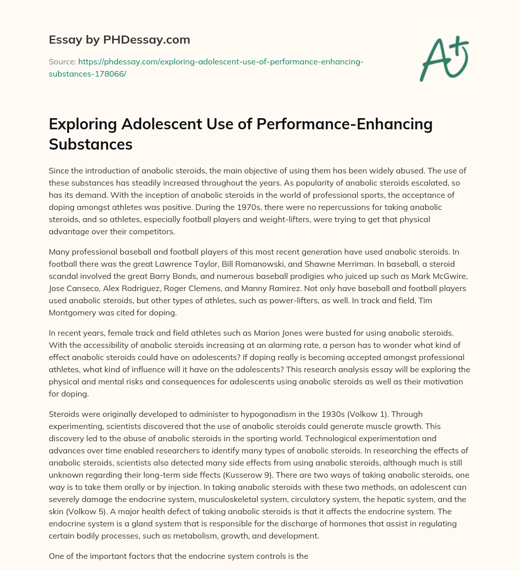 Exploring Adolescent Use of Performance-Enhancing Substances essay