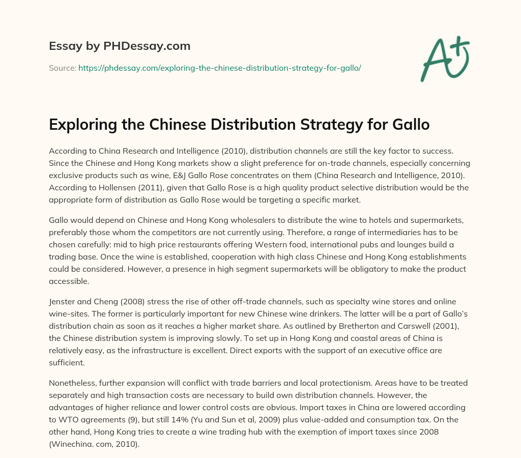 Exploring the Chinese Distribution Strategy for Gallo essay