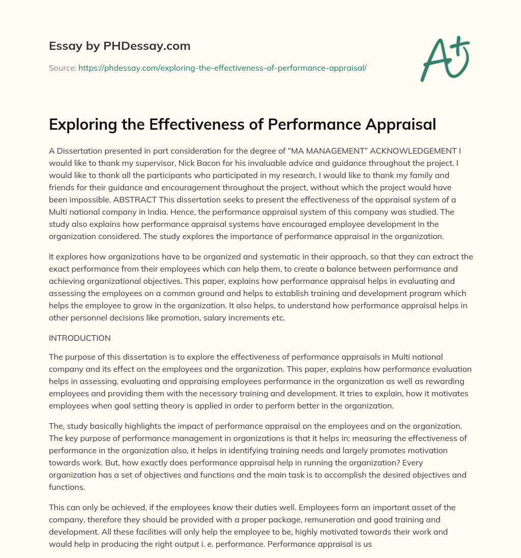 Exploring the Effectiveness of Performance Appraisal essay