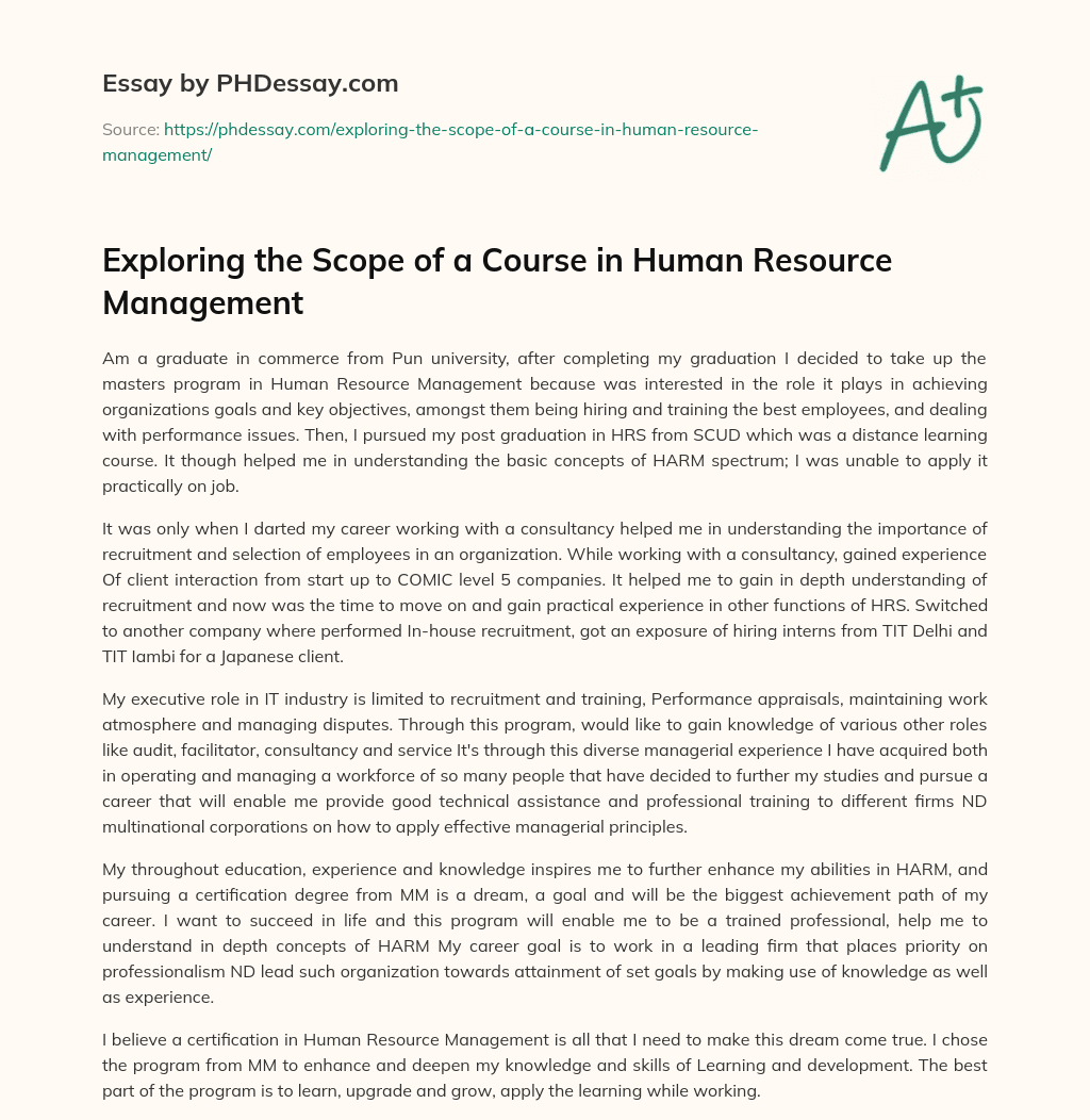 Exploring the Scope of a Course in Human Resource Management essay