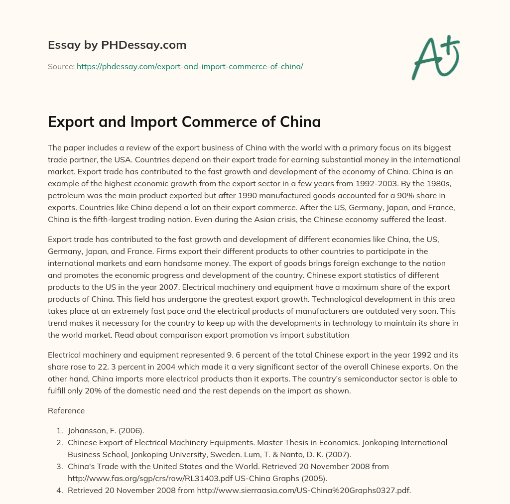 Export and Import Commerce of China essay