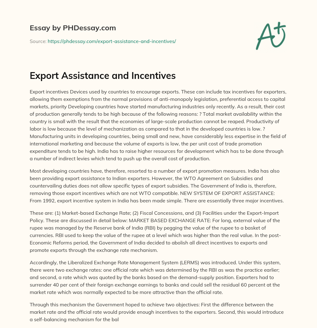 Export Assistance and Incentives essay