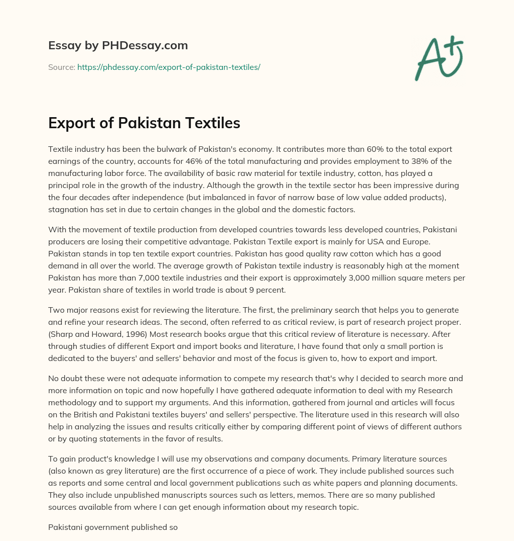 Export of Pakistan Textiles essay