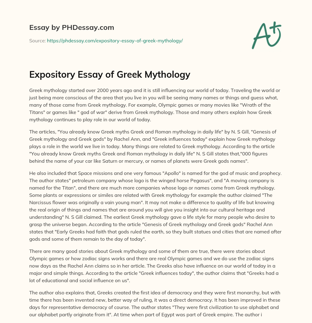 Expository Essay of Greek Mythology essay