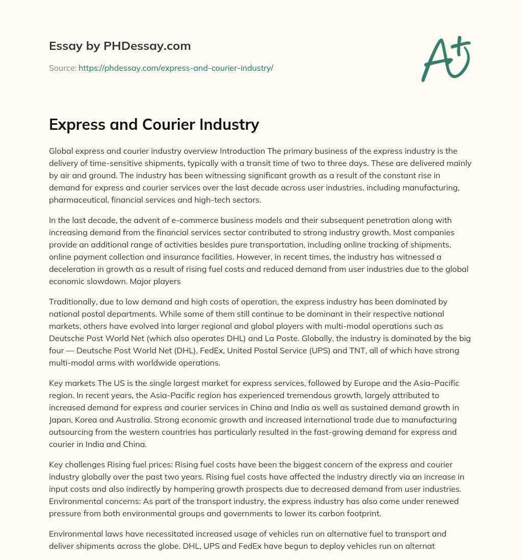Express and Courier Industry essay