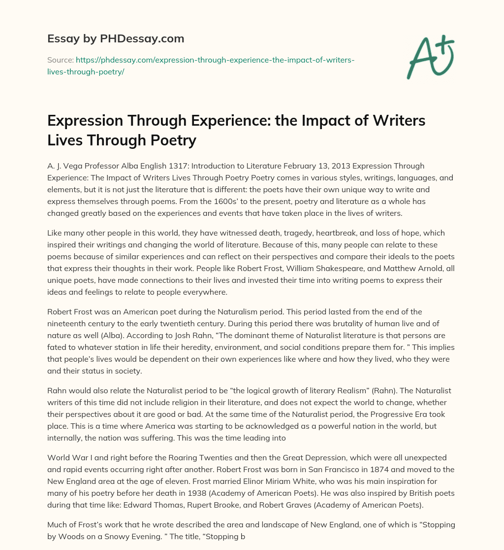 Expression Through Experience: the Impact of Writers Lives Through Poetry essay