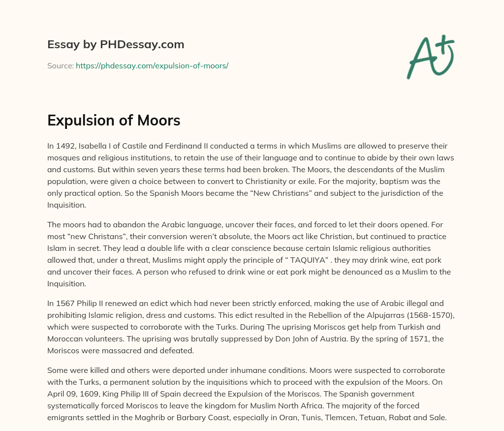Expulsion of Moors essay