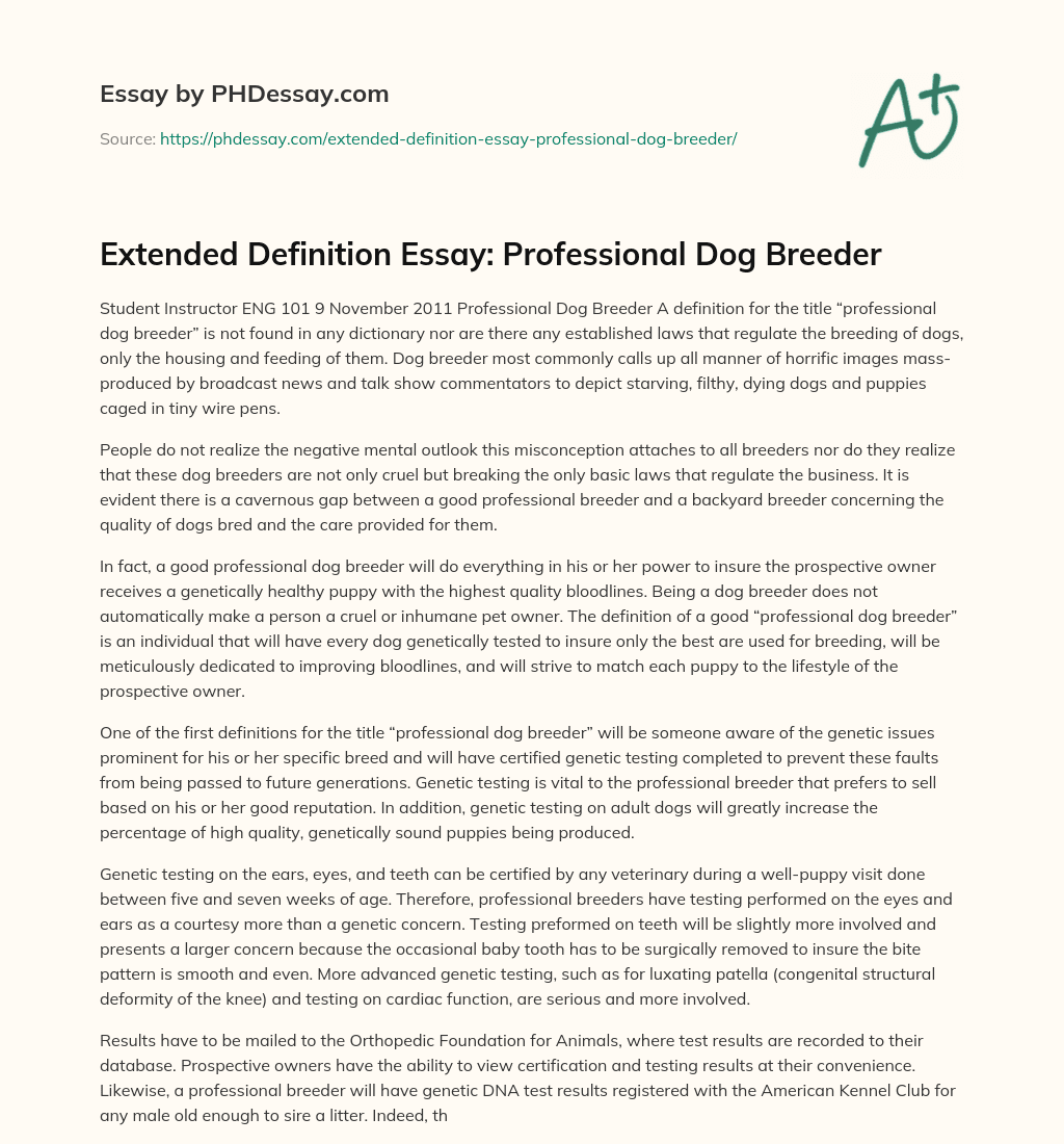 Extended Definition Essay: Professional Dog Breeder essay