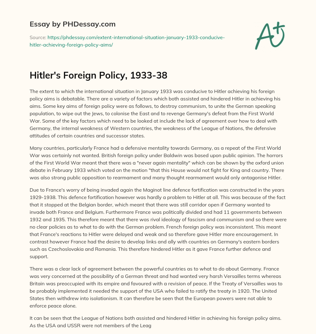 Hitler’s Foreign Policy, 1933-38 essay
