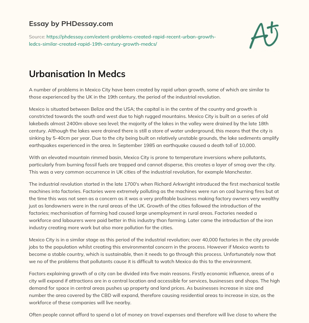 Urbanisation In Medcs essay