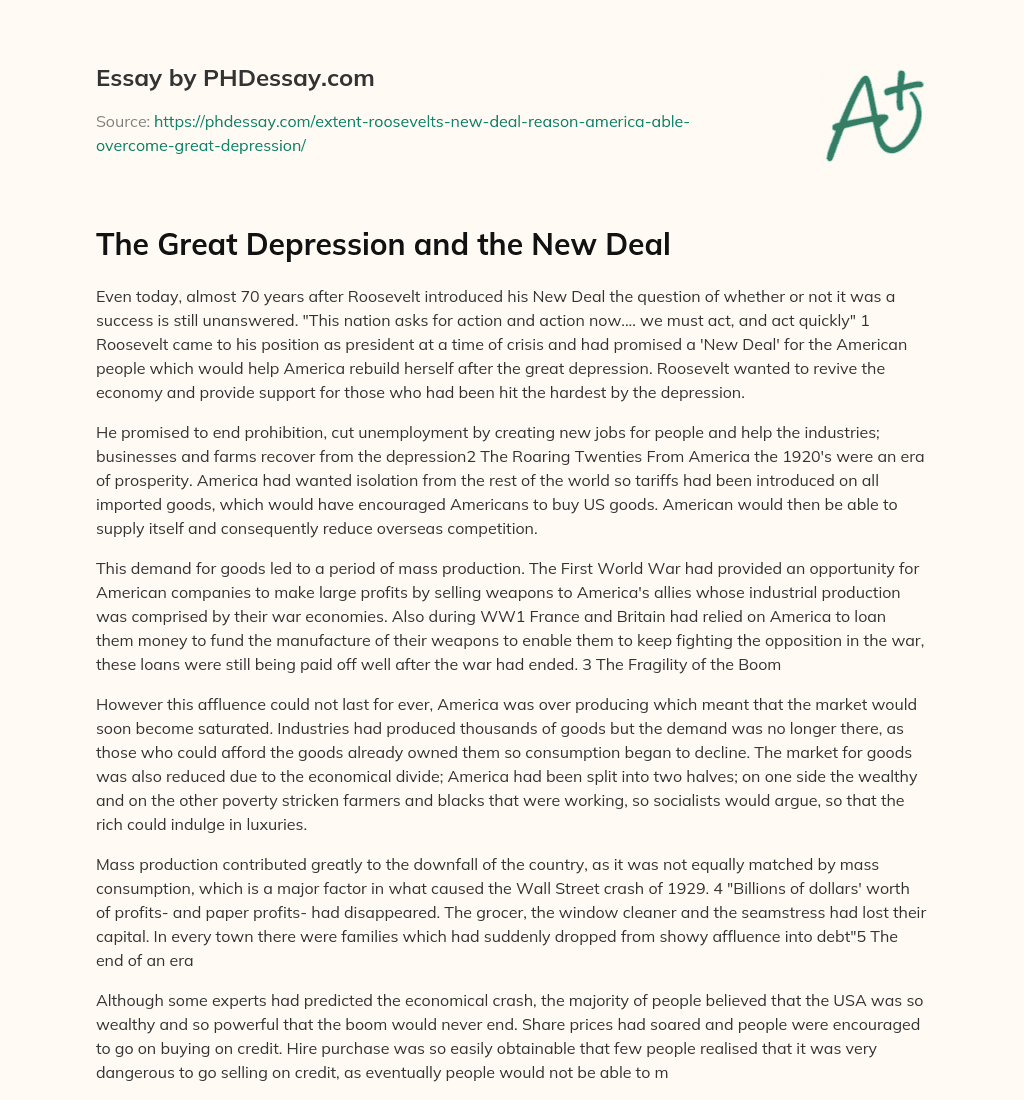 The Great Depression and the New Deal essay
